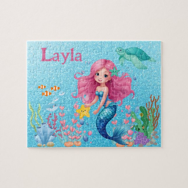 Custom Mermaid Child Name Puzzle  (Horizontal)