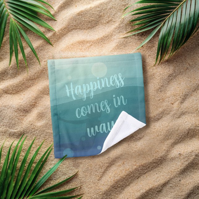 Custom Mermaid Life Quote Aqua Waves Wash Cloth (Happiness comes in waves! Perfect wash cloth for the mermaid! Add your own quote)