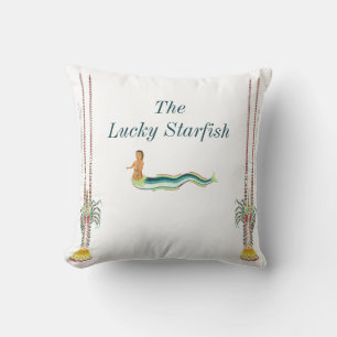 Custom Mermaid lobster  Nautical  Watercolor Cushion