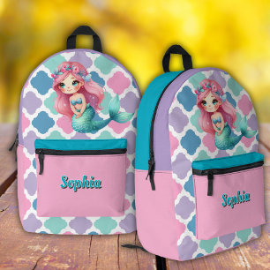 Custom Mermaid pink pattern Printed Backpack