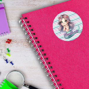 Custom Mermaid striped pattern Classic Round Sticker