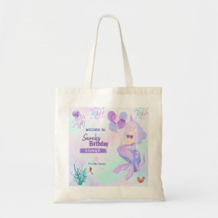 custom mermaid theme birthday girl purple  tote bag