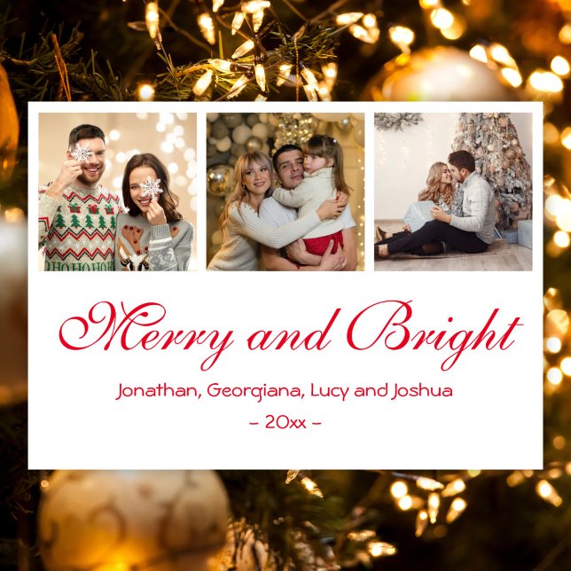 Custom Merry and Bright 2025 Family Photo Collage Holiday Card (Creator Uploaded)