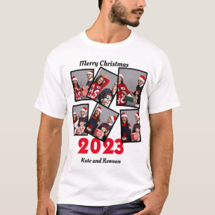 Custom Merry Christmas 2023 6 Photo T-Shirt