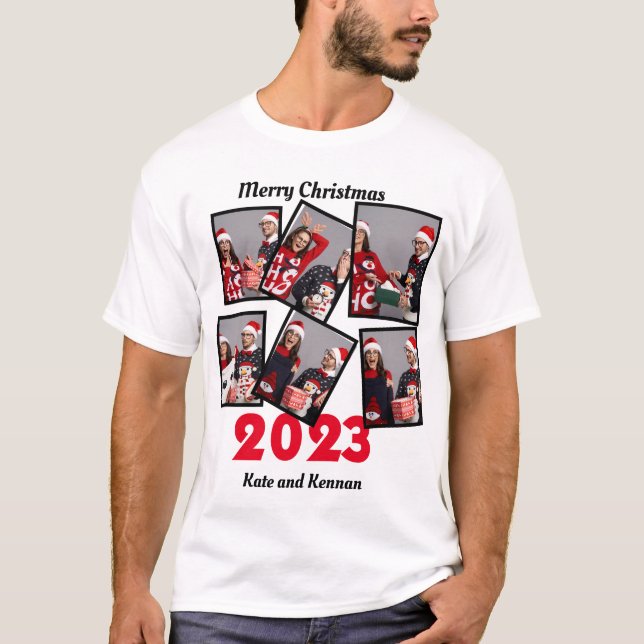Custom Merry Christmas 2023 6 Photo T-Shirt (Front)