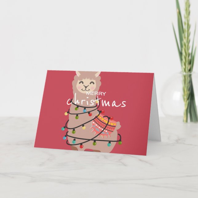Custom Merry Christmas Alpaca Llama Greeting Card (Front)