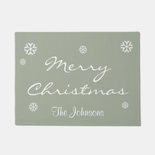 Custom Merry Christmas Elegant Grey Doormat