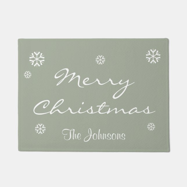 Custom Merry Christmas Elegant Grey Doormat (Front)