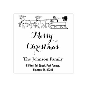 Custom Merry Christmas Family Name Return Address Rubber Stamp