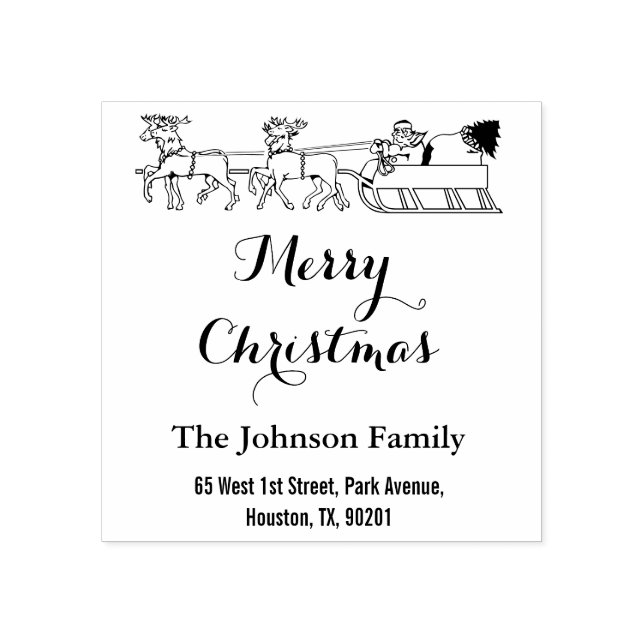 Custom Merry Christmas Family Name Return Address Rubber Stamp (Imprint)