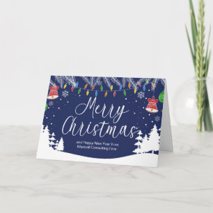 Custom Merry Christmas Festive Blue Business Holiday Card