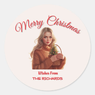 Custom Merry Christmas Girl Sticker • Personalized