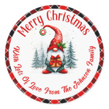 Custom Merry Christmas Gnome red plaid watercolor