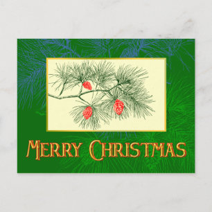 Custom Merry Christmas Green Pine Postcard