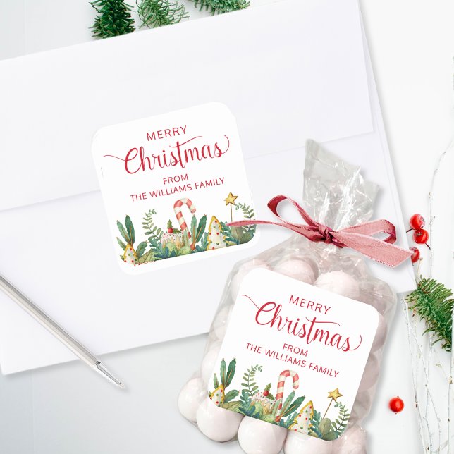 Custom, Merry Christmas, Greenery Holiday Cookies Square Sticker (Creator Uploaded)
