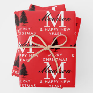 Custom Merry Christmas & Happy New Year Monogram Wrapping Paper Sheet