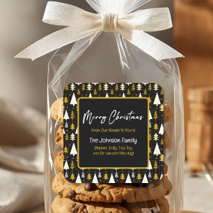 Custom Merry Christmas Holiday Baking Black Gold Square Sticker