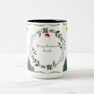 Custom Merry Christmas Holiday Wreath Mug with Nam