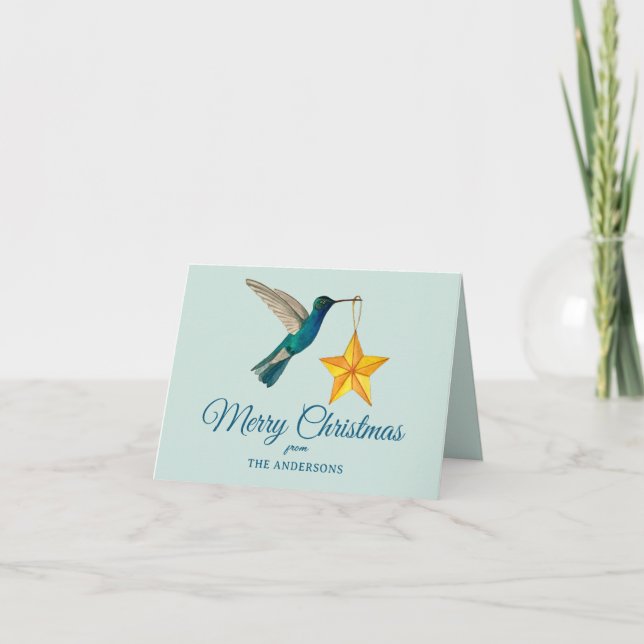 Custom Merry Christmas Hummingbird Holiday Card (Front)