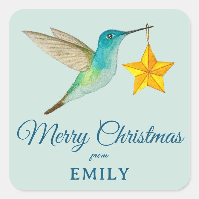 Custom Merry Christmas Hummingbird Square Sticker (Front)
