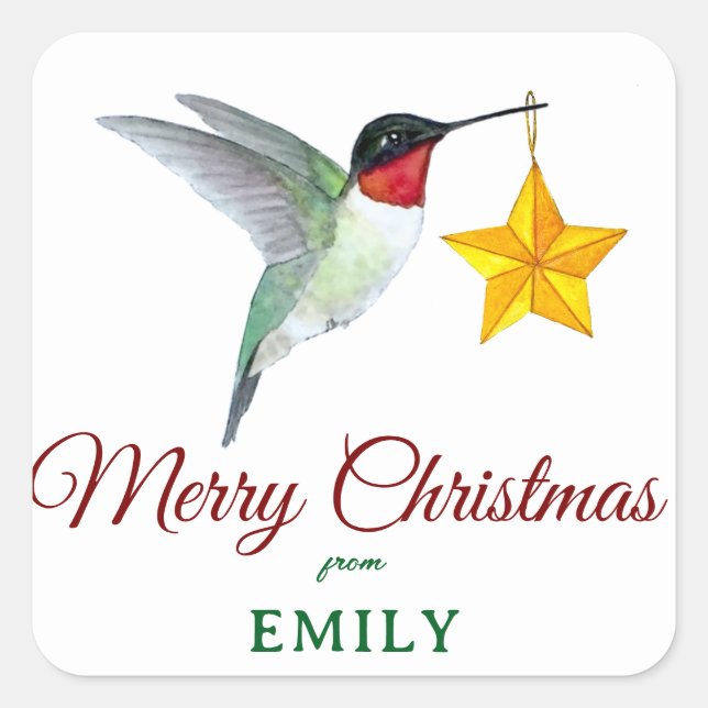 Custom Merry Christmas Hummingbird Square Sticker (Front)