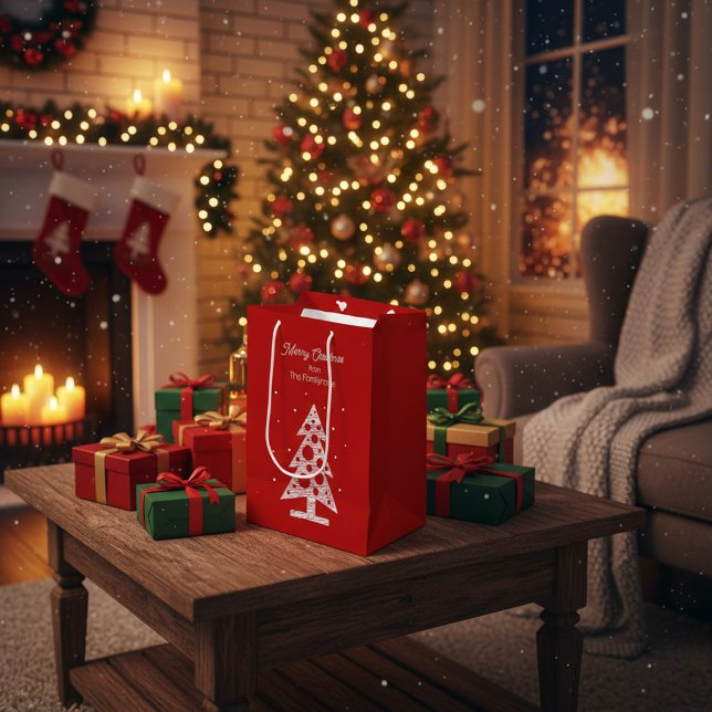 Custom Merry Christmas Line Art Tree Medium Gift Bag (Creator Uploaded)