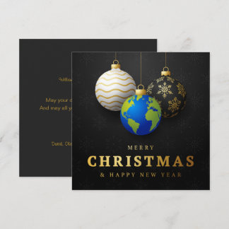 Custom Merry Christmas New Year Earth Baubles Holiday Card