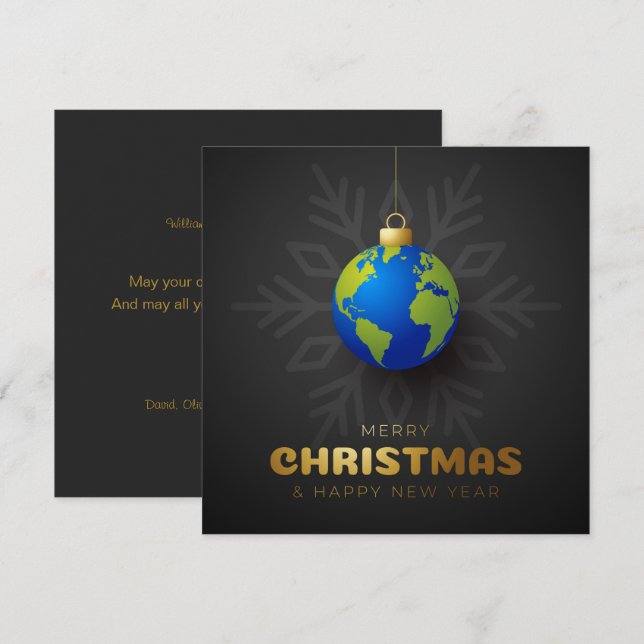 Custom Merry Christmas New Year Earth Snowflake Holiday Card (Front/Back)