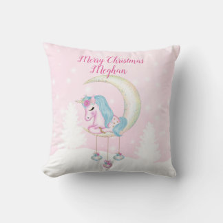 Custom Merry Christmas Pink Uniforn Throw Pillow
