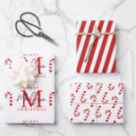 Custom Merry Christmas Red Candy Cane Monogram Wrapping Paper Sheet<br><div class="desc">A personalised "Merry Christmas" candy cane monogram design with a Xmas red background colour. An ideal festive custom design for the holiday season. Customise the monogram and make it your own!</div>