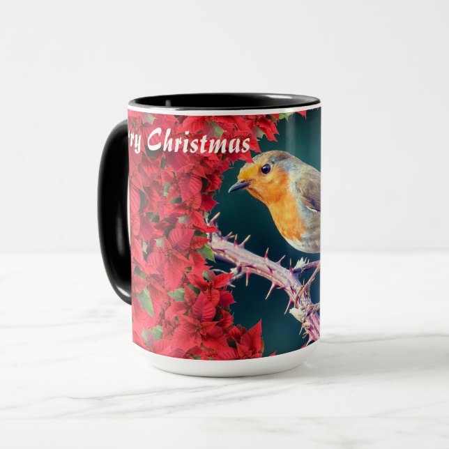 Custom Merry Christmas Robin Mug (Front Left)