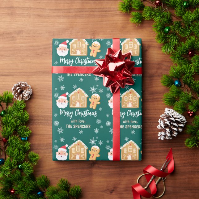 Custom Merry Christmas Santa Gingerbread House Wrapping Paper (Holiday Gift)