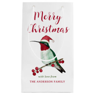 Custom Merry Christmas Santa Hummingbird Small Gift Bag