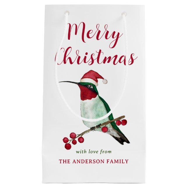 Custom Merry Christmas Santa Hummingbird Small Gift Bag (Front)