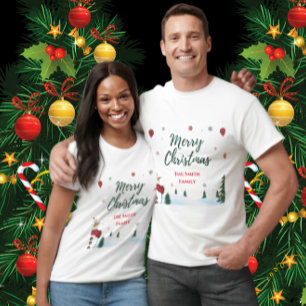Custom Merry Christmas Snowman Family Holiday T-Shirt