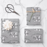 Custom Merry Christmas Vintage Grey Monogram   Wrapping Paper Sheet<br><div class="desc">A personalised "Merry Christmas" monogram design with a Xmas a vintage grey paper look background. An ideal festive custom design for the holiday season. Customise the monogram and make it your own!</div>