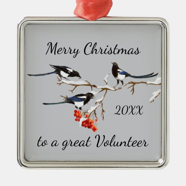 Custom Merry Christmas  Volunteer Magpies Bird Metal Ornament (Front)