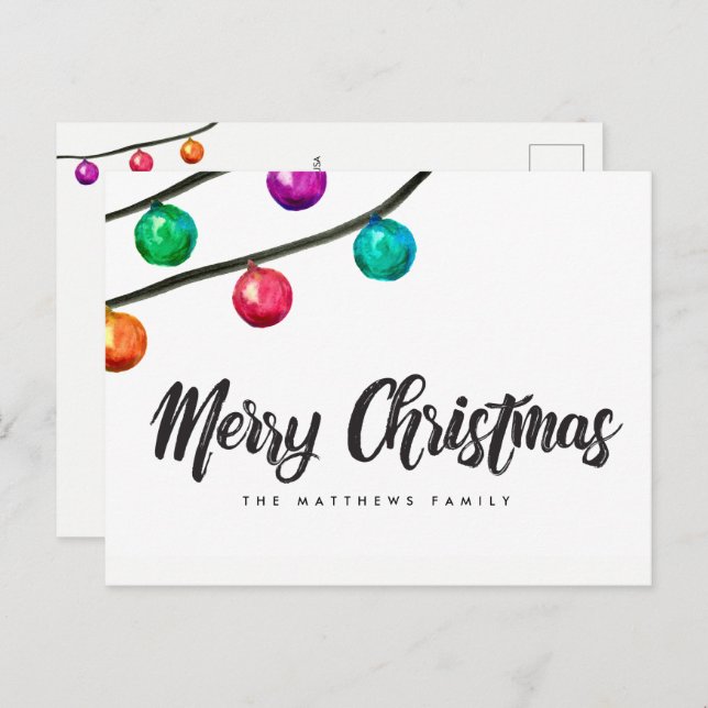 Custom Merry Christmas Watercolor Ornament Holiday Postcard (Front/Back)