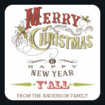 Custom Merry Christmas Y'All Holiday Sticker<br><div class="desc">Vintage western Merry Christmas & Happy New Year Y'all Sticker with rustic typography</div>