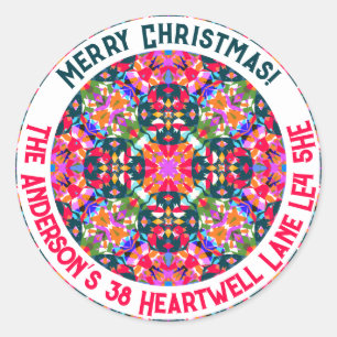 Custom Merry Colourful Modern Christmas Address Classic Round Sticker