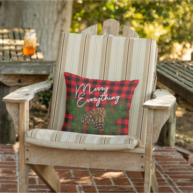 Custom Merry Everything Red Black Checks Cabin Cushion (Chair)