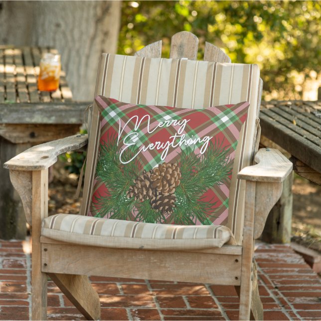 Custom Merry Everything Red Green Cabin Porch Cushion (Chair)