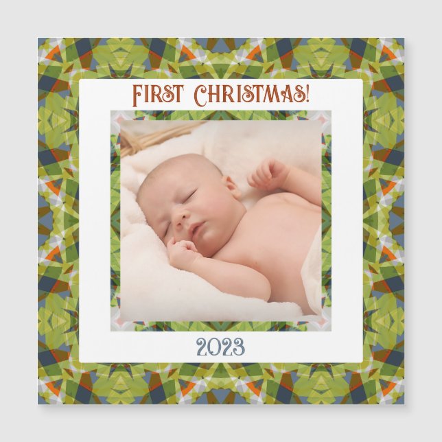 Custom Merry Festive Christmas Photo Magnet Card (Front)