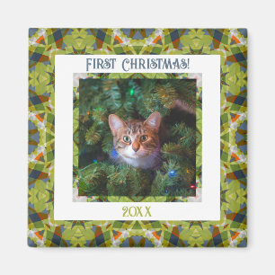 Custom Merry Green Festive First Christmas Photo Magnet