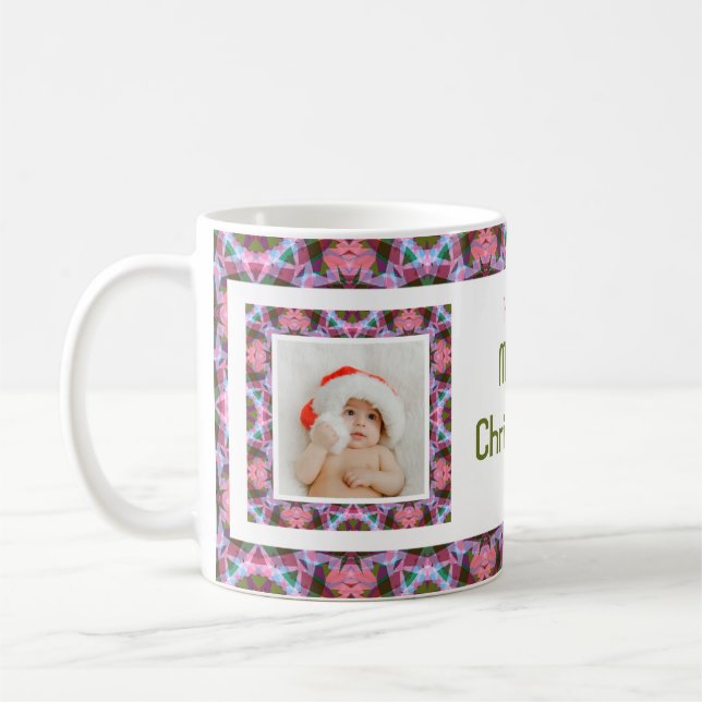 Custom Merry Pink Autumn Fall Christmas Photo Tea Coffee Mug (Left)