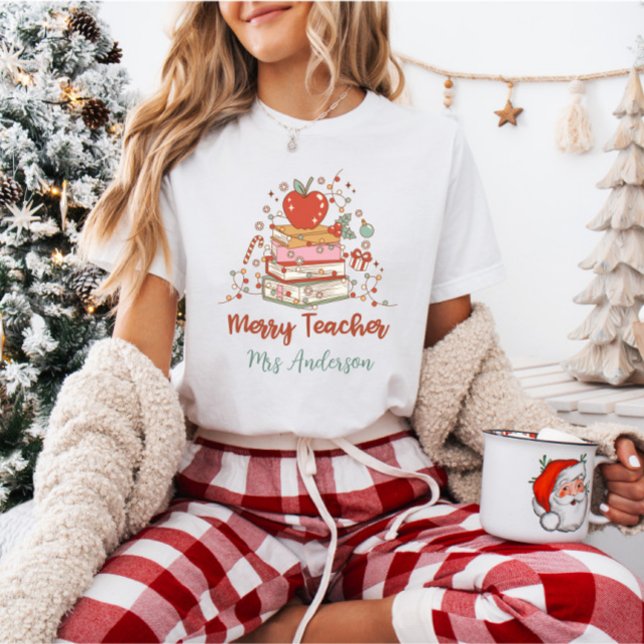 Custom Merry Teacher Retro Christmas T-Shirt (Creator Uploaded)