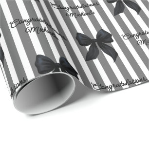 Custom Message Black Coquette Bows Congratulations Wrapping Paper
