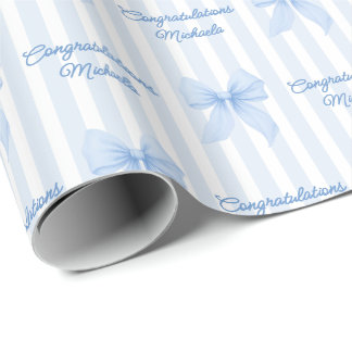 Custom Message Blue Coquette Bows Congratulations Wrapping Paper