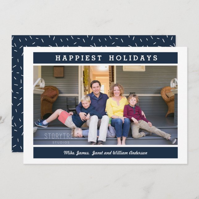 Custom Message |  Blue  | Holiday Christmas photo Invitation (Front/Back)