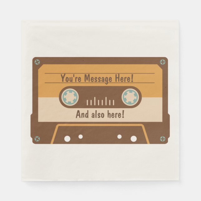 Custom Message Cassette Tape Paper Party Napkins (Front)